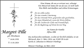 Anzeige von Margret und Alfons Pille 