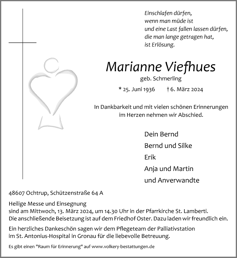 Traueranzeige für Marianne Viefhues vom 08.03.2024 aus 