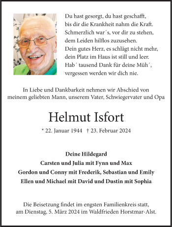 Anzeige von Helmut Isfort 