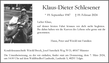 Anzeige von Klaus-Dieter Schlesener 