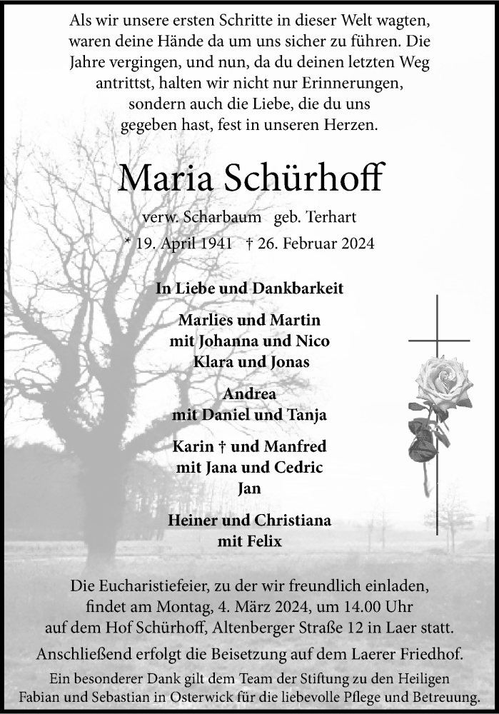  Traueranzeige für Maria Schürhoff vom 02.03.2024 aus 