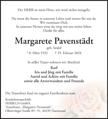 Anzeige von Margarete Pavenstädt 