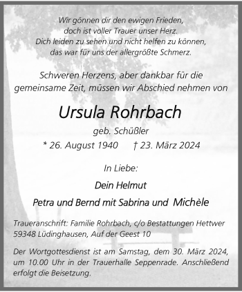 Anzeige von Ursula Rohrbach 