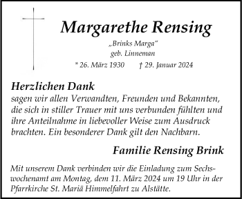 Anzeige von Margarethe Rensing 