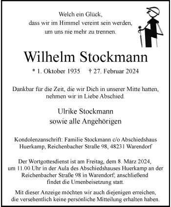 Anzeige von Wilhelm Stockmann 