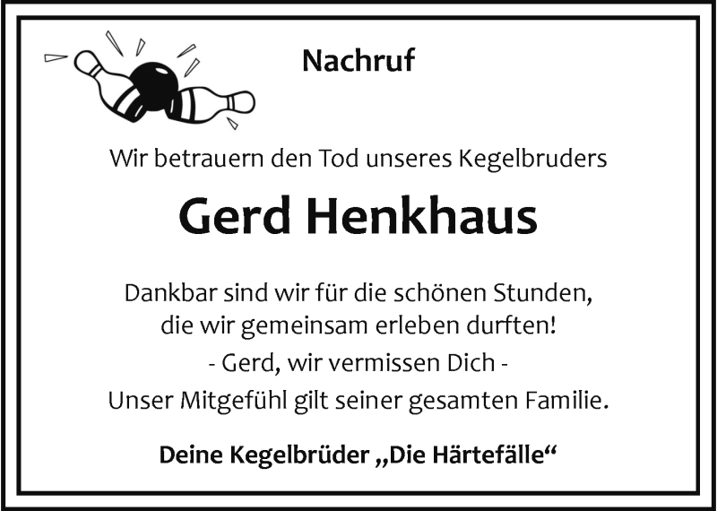  Traueranzeige für Gerd Henkhaus vom 27.03.2024 aus 