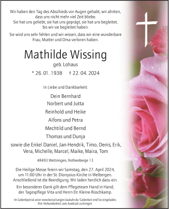 Anzeige von Mathilde Wissing 