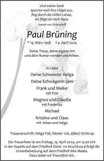 Anzeige von Paul Brüning 