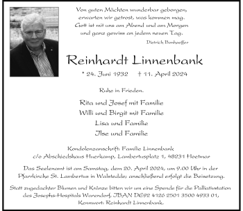Anzeige von Reinhardt Linnenbank 