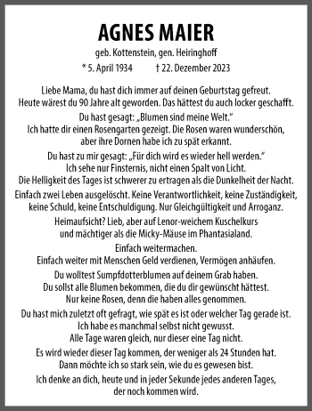 Anzeige von Agnes Maier 