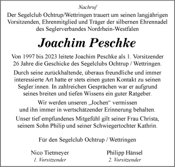 Anzeige von Joachim Peschke 