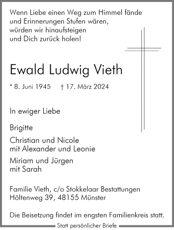 Anzeige von Ewald Ludwig Vieth 