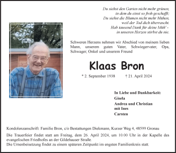 Anzeige von Klaas Bron 