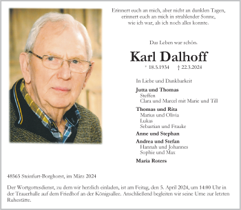 Anzeige von Karl Dalhoff 