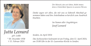 Anzeige von Jutta Leonard 