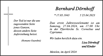 Anzeige von Bernhard Dörnhoff 