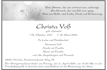 Anzeige von Christa Voß 