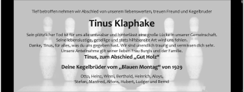 Anzeige von Tinus Klaphake 