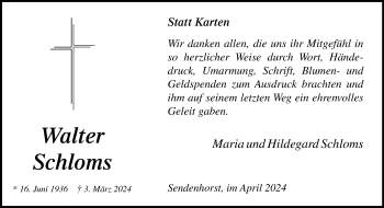 Anzeige von Walter Schloms 