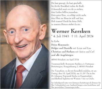 Anzeige von Werner Kersken 