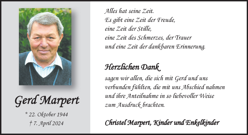 Traueranzeige für Gerd Marpert vom 27.04.2024 aus 