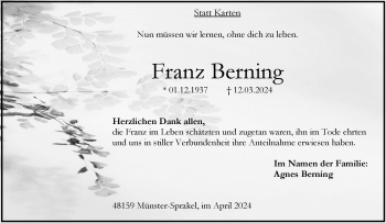 Anzeige von Franz Berning 