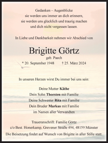 Anzeige von Brigitte Görtz 