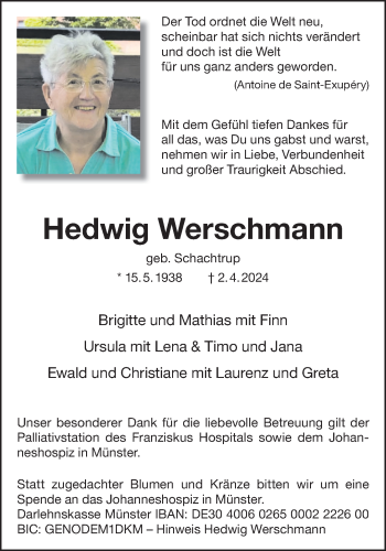 Anzeige von Hedwig Werschmann 