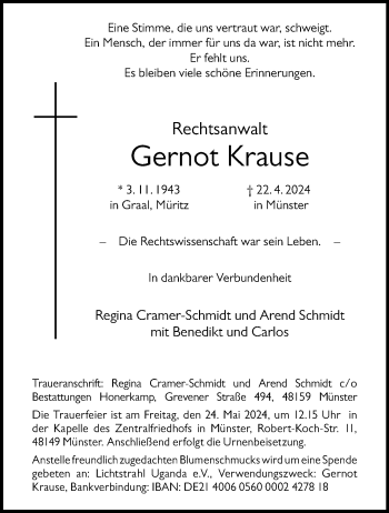 Anzeige von Gernot Krause 