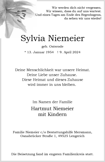Anzeige von Sylvia Niemeier 