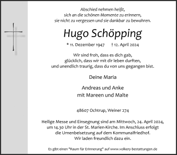Anzeige von Hugo Schöpping 
