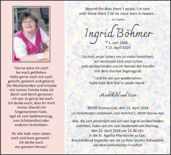 Anzeige von Ingrid Böhmer 