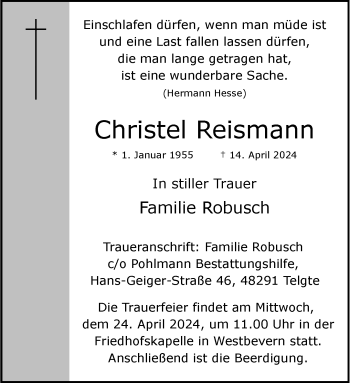 Anzeige von Christel Reismann 