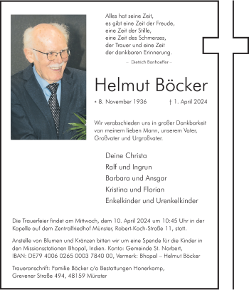 Anzeige von Helmut Böcker 