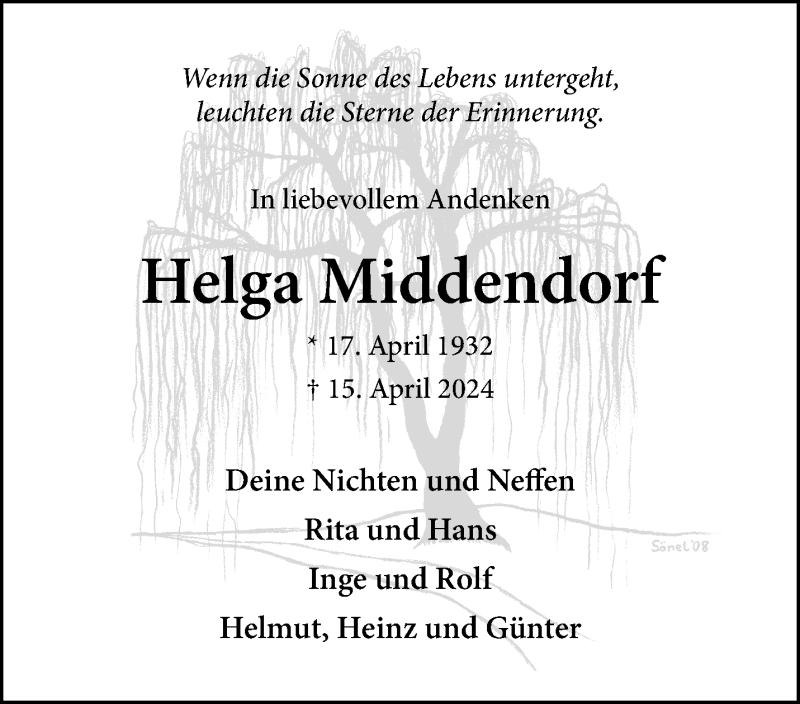  Traueranzeige für Helga Middendorf vom 20.04.2024 aus 