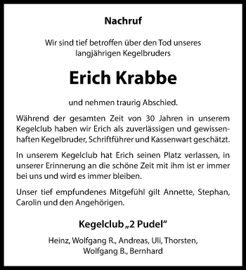 Anzeige von Erich Krabbe 