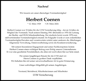 Anzeige von Herbert Coenen 