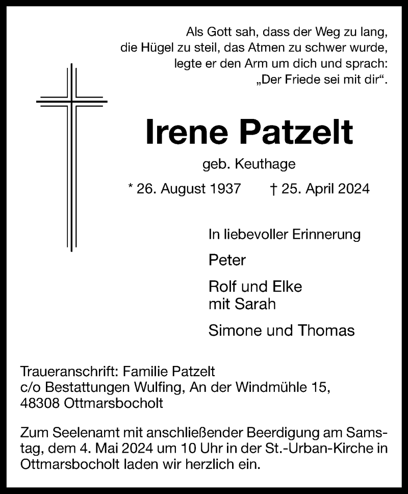 Traueranzeige für Irene Patzelt vom 30.04.2024 aus 