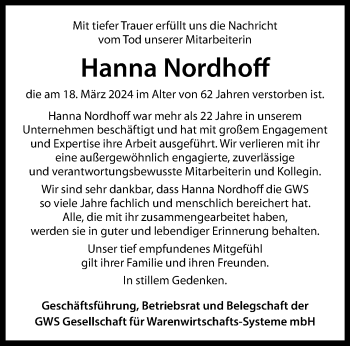 Anzeige von Hanna Nordhoff 