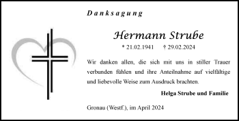 Anzeige von Hermann Strube 