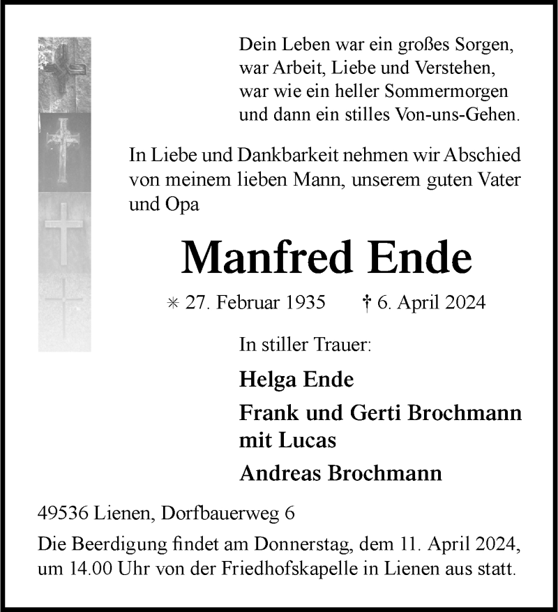  Traueranzeige für Manfred Ende vom 09.04.2024 aus 