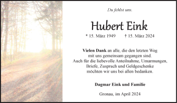 Anzeige von Hubert Eink 