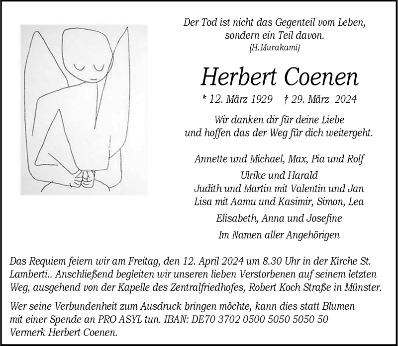  Traueranzeige für Herbert Coenen vom 06.04.2024 aus 