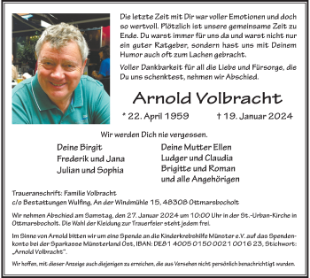 Anzeige von Arnold Volbracht 