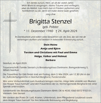 Anzeige von Brigitta Stenzel 