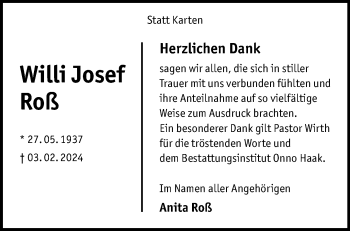 Anzeige von Willi Josef Roß 