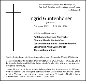 Anzeige von Ingrid Guntenhöner 
