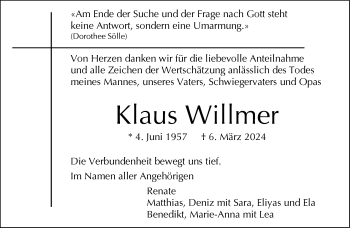 Anzeige von Klaus Willmer 