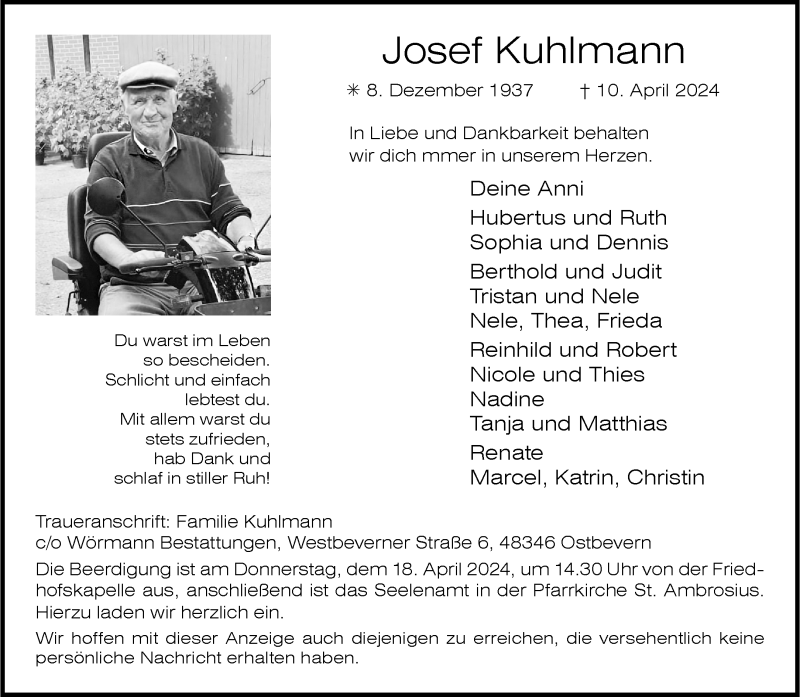 Traueranzeige für Josef Kuhlmann vom 13.04.2024 aus 