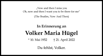 Anzeige von Volker Maria Hügel 
